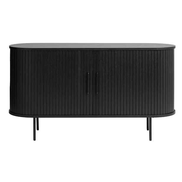 Černá nízká komoda v dekoru dubu s posuvnými dveřmi 140x76 cm Nola – Unique Furniture