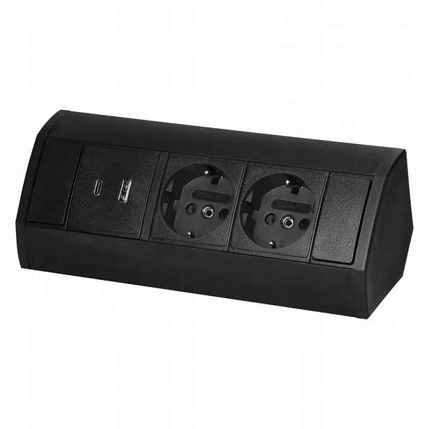 Nábytková zásuvka 2x2P+Z (Schuko), 2xUSB (typ A+c; 2,4A), černá