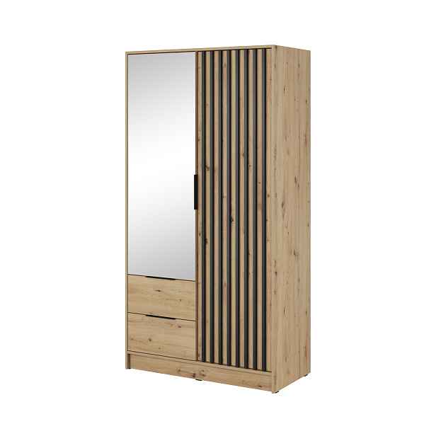 Piaski Šatní skříň Nelly 105 cm se zrcadlem dub artisan/černá