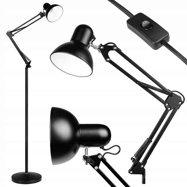 Stojací podlahová lampa s nastavitelným rámem a vypínačem E27 185 cm, černá