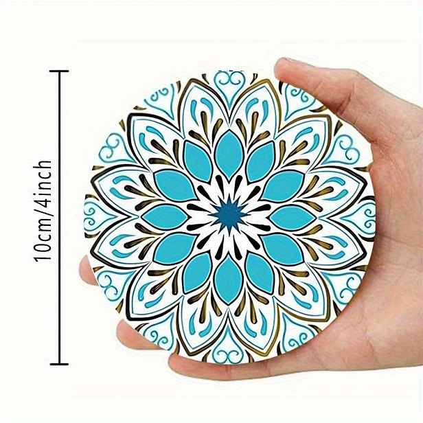 TEMU Sada 6 ks (celkem 6 ks) 3,94 x 3,94 palce Vintage modré mandala umělecké tácky, 2D Vintage modré mandala umělecké tácky, vhodné pro terasové