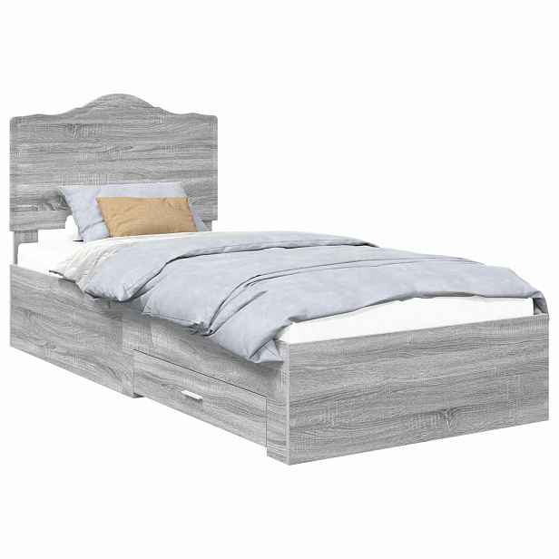 vidaXL Rám postele s čelo Šedá Sonoma 90 x 190 cm Kompozitní dřevo