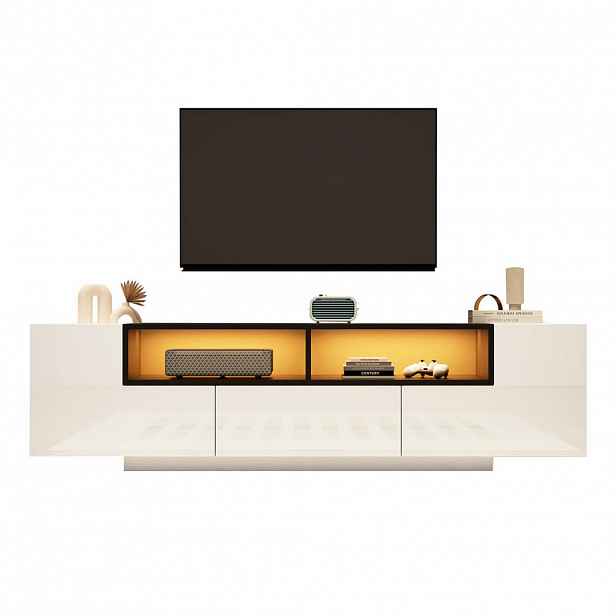 FLIEKS KOMODA POD TELEVIZI 180 cm L Tvar LED Zásuvky Bílá Černá