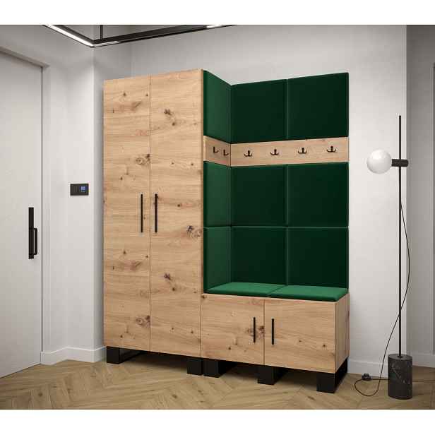 Předsíňová sestava RUMIE 2 - dub artisan, zelené panely