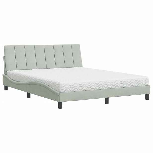 vidaXL Postel s matrací Hanko světle šedá 160 x 200 cm samet
