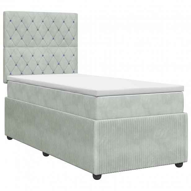 vidaXL Postel boxspring s matrací s čelo Světle šedá 90 x 200 cm Samet