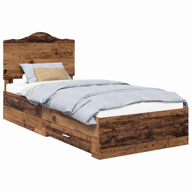 vidaXL Rám postele s čelo Staré dřevo 90 x 190 cm Kompozitní dřevo