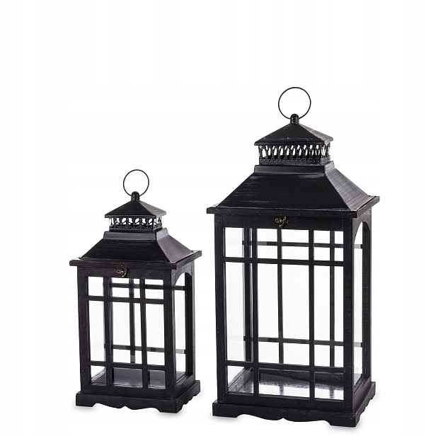 Dřevěné lampiony boho Vintage 2ks přetíratelné černé loft rustikální