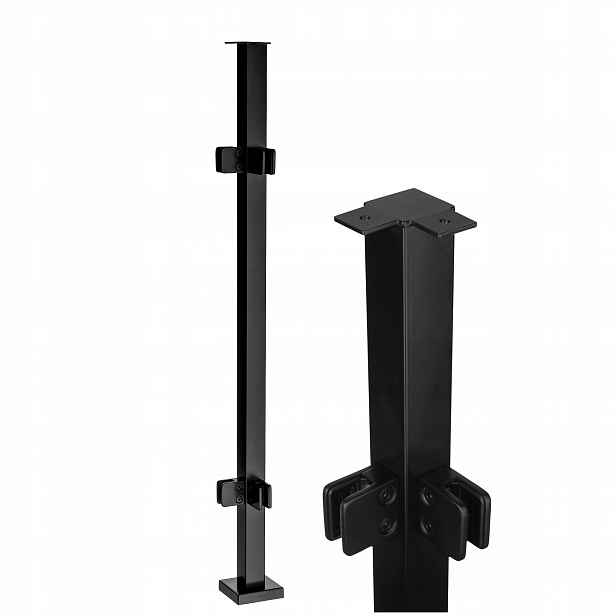 Rohový Sloupek 110 cm, Sklo 4 Úchytky 40x40 Černý Nerezový Loft