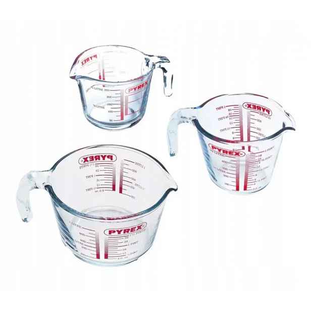 Skleněný Džbán S Odměrkou Sada 3 Ks Pyrex 1 L 0.5 L 0.25 L
