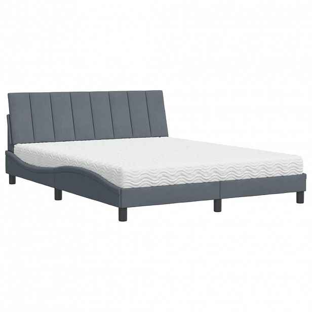 vidaXL Postel s matrací Hanko tmavě šedá 160 x 200 cm samet