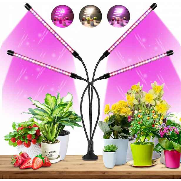 Led Lampa Na Rostliny 80 Diod Full Spectrum Časovač 6/12/16H 4 Ramena