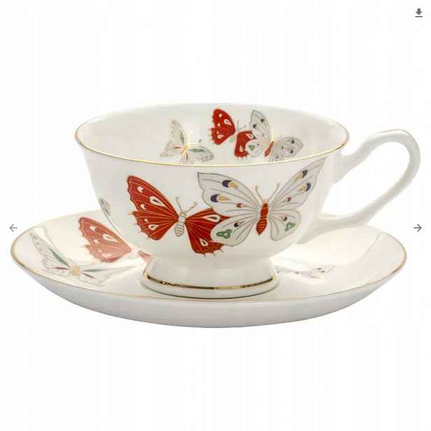 Šálek 200 ML Bone China Porcelán Motiv Motýli S Talířem