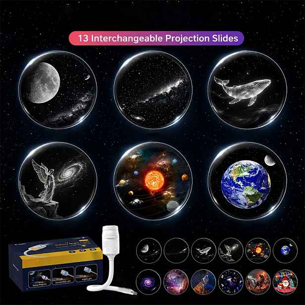 TEMU Projektor Galaxie Noční Světlo, USB Projektor Hvězd pro Strop Ložnice, 2v1 Nastavitelná Lampa s Mlhovinou a Hvězdnou Oblohou, Flexibilní Ohnutým