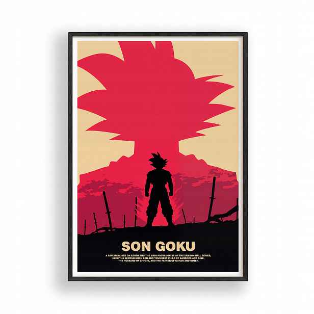 Obraz Dragon Ball Son Goku Silueta Plakát Rámeček Dřevěný Černý 30x42 cm