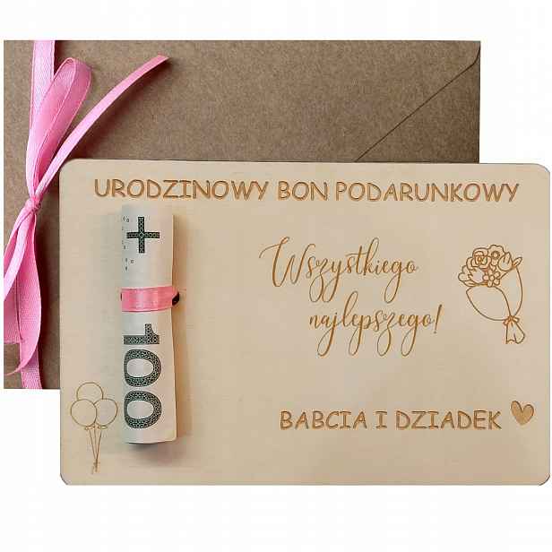 Narozeninový Dárkový Poukaz Dárek Dřevěná Narozeninová Kartička Na Bankovky