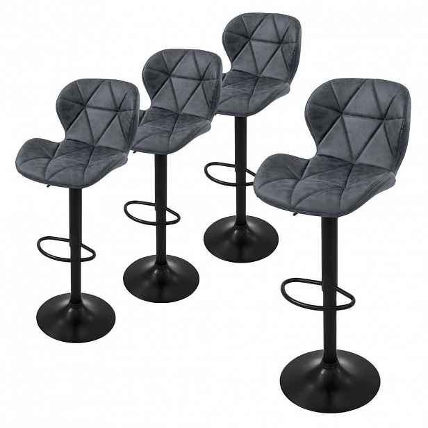 ML-DESIGN SADA 4 barových židlí z umělé kůže, antracitová, výškově nastavitelná/otočná