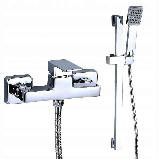 Chromová sprchová baterie s sprchovou tyčí 60 cm a držáky na sprchová hlavice