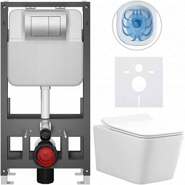 Kompletní WC set Basic/Forte - bílá lesklá - WC tlačítko Maxio/Stříbrná - volně stojící - předstěnová instalace - 51x36 cm