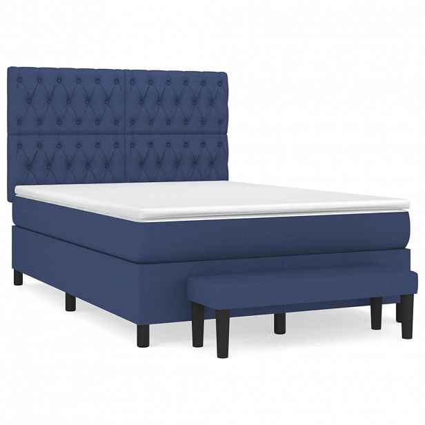 vidaXL Box spring postel s matrací modrá 140x190 cm textil
