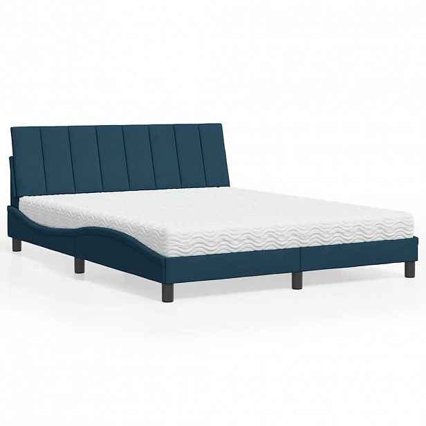 vidaXL Postel s matrací Hanko modrá 160 x 200 cm samet