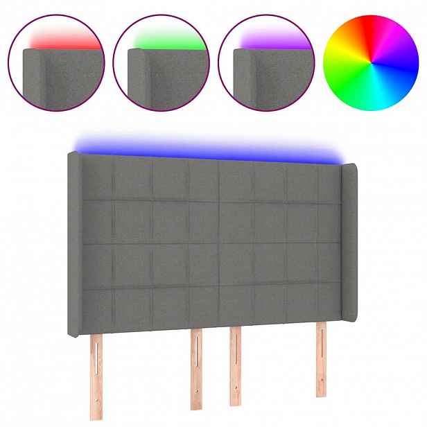 vidaXL Čelo postele s LED tmavě šedé 147 x 16 x 118/128 cm textil