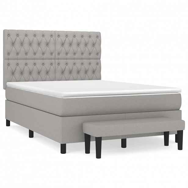 vidaXL Box spring postel s matrací světle šedá 140 x 200 cm textil