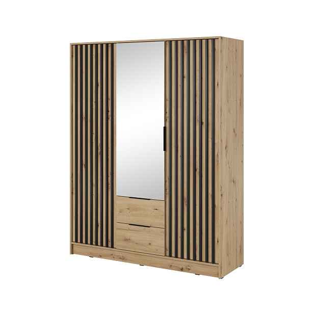 Piaski Šatní skříň Nelly 155 cm se zrcadlem dub artisan/černá