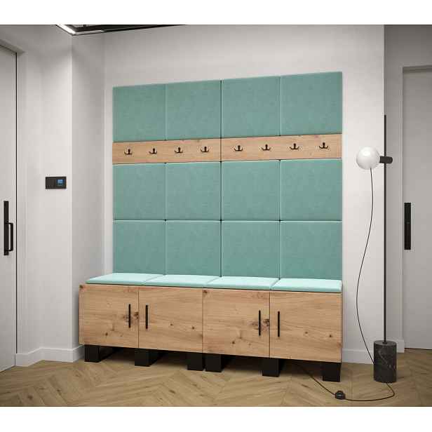 Předsíňová sestava RUMIE 3 - dub artisan, mátové panely