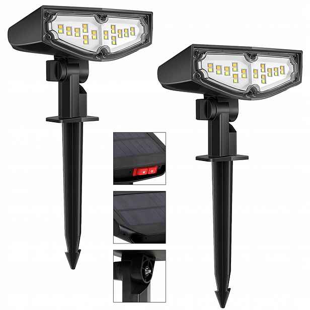 2x Zahradní Led reflektor Solární zapichovací lampa Hermetická