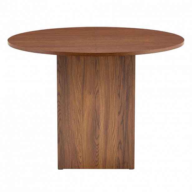 Modfu JÍDELNÍ stůl z MDF 100x100x76 cm ořechový s otevřenými úložnými přihrádkami a deskou s dekorem dřeva