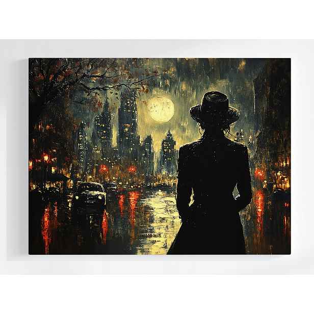Plakát Noc Večer Měsíc Úplň Město Žena 100x75