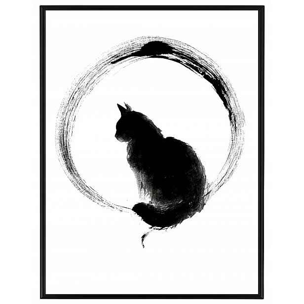 Plakát Rámeček Hliníková Grafika Geometrie Kolo Kočka Černá Bílá B&w 60x80