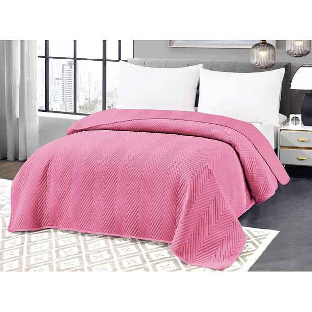 Světle růžový sametový přehoz na postel ARROW VELVET Rozměr: 200 x 220 cm