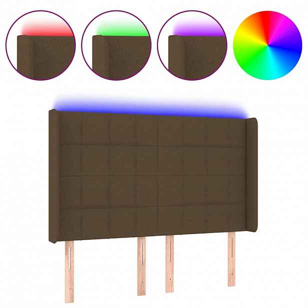 vidaXL Čelo postele s LED tmavě hnědé 147 x 16 x 118/128 cm textil