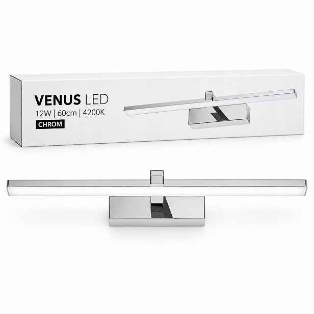 Chromovaná Led lampa Venus 60 cm 12 W pro koupelnové zrcadlo 4200K IP44