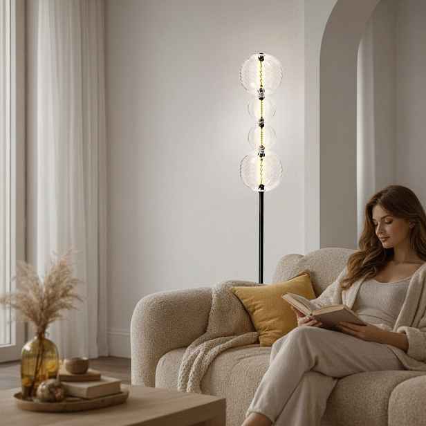 PLAYA lampa podłogowa czarny 15W LED 3000K klosz kula bezbarwny