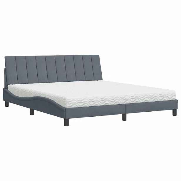 vidaXL Postel s matrací Hanko tmavě šedá 180 x 200 cm samet