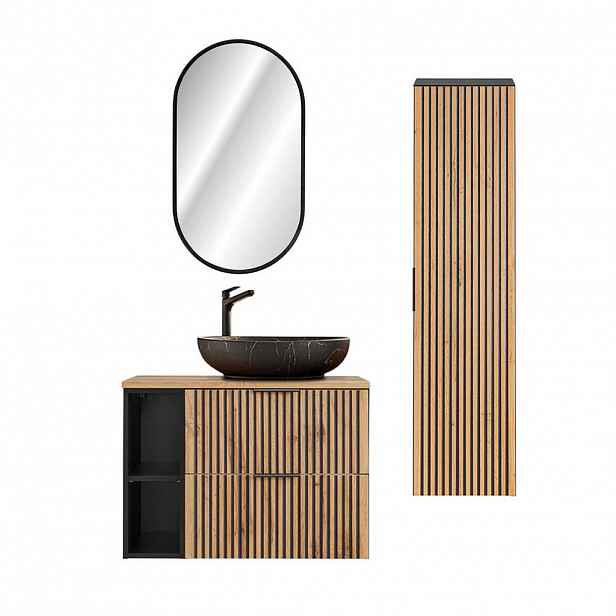 Petits-meubles KOUPELNOVÝ NÁBYTEK 80.6cm Gaia 2er-Set Dubové dřevo a černá barva