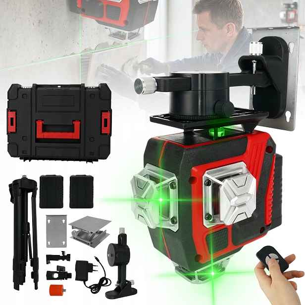 Křížový Laser Laserová Vodováha 4D Rovinná Zelená Stativ Ovladač