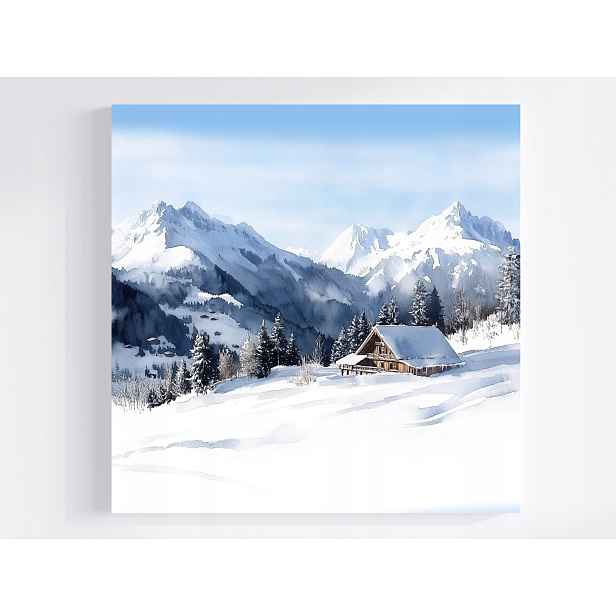 Obraz Na Plátně Canvas Akvarel Krajina Hory Alpy Útulek Zima 50x50