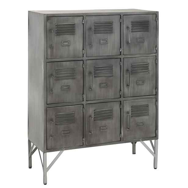 Šedá antik kovová komoda s 9ti boxy na nožičkách Matal silver - 86*41*114cm J-Line by Jolipa