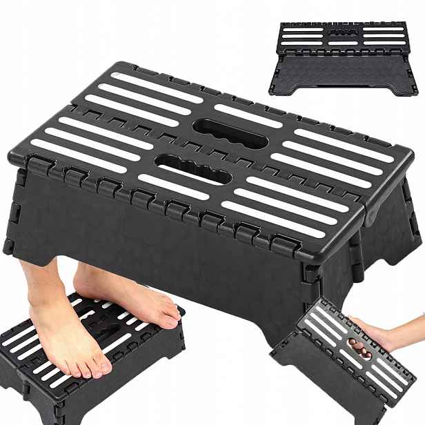 Skládací stolička podnožka protiskluzová Stabilní černá 13 cm 120 kg