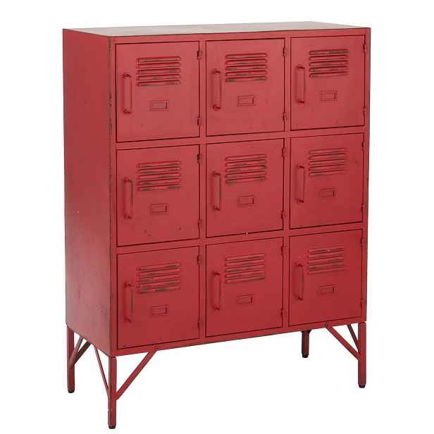 Červená antik kovová komoda s 9ti boxy na nožičkách Matal red - 86*41*114cm J-Line by Jolipa