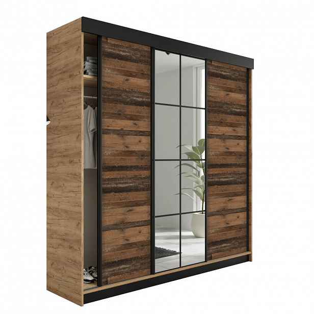 Kier Furniture POSUVNÁ ŠATNÍ SKŘÍŇ LAMARO - 200x205x59cm - Dub Craft & Old Style