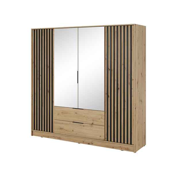 Piaski Šatní skříň Nelly 206 cm se zrcadlem dub artisan/černá