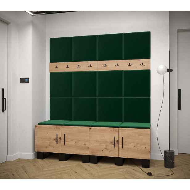Předsíňová sestava RUMIE 3 - dub artisan, zelené panely
