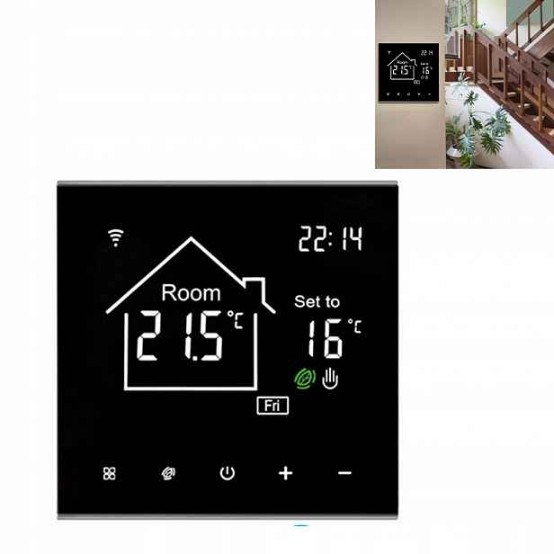 16A Wifi Černý Pokojový Termostat, Dotykový LCD Panel