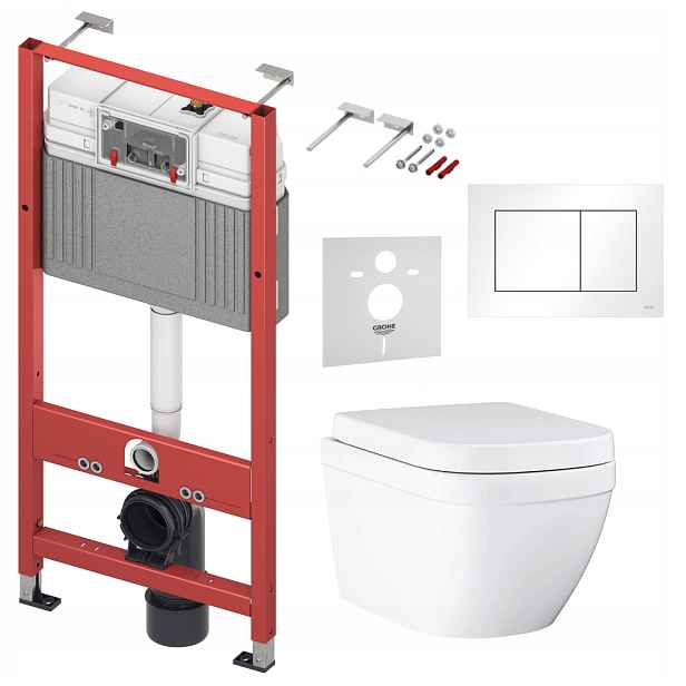 7v1 Sada Wc, Stelaz Tece Wc Mísa Grohe Euro Ceramic Tlačítko Bílé