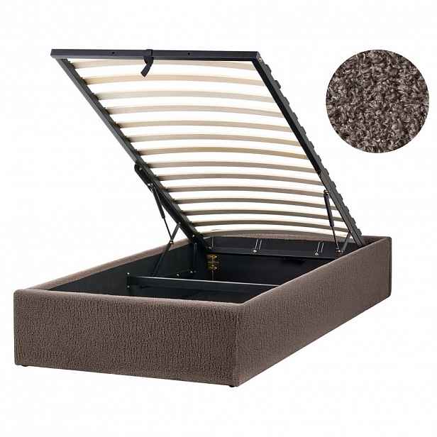 Beliani POSTEL s úložným prostorem bez čela 90/200 cm Bouclé Taupe Dinan
